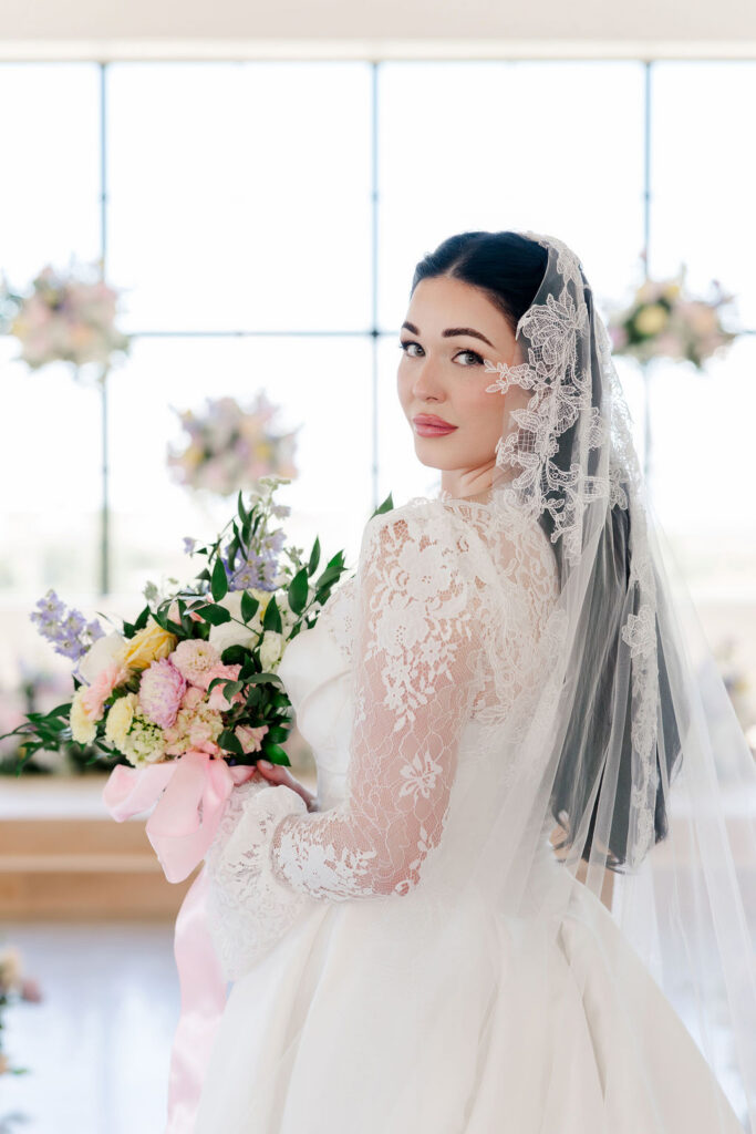 Grace Manor Wedding Venue single bride with flowers