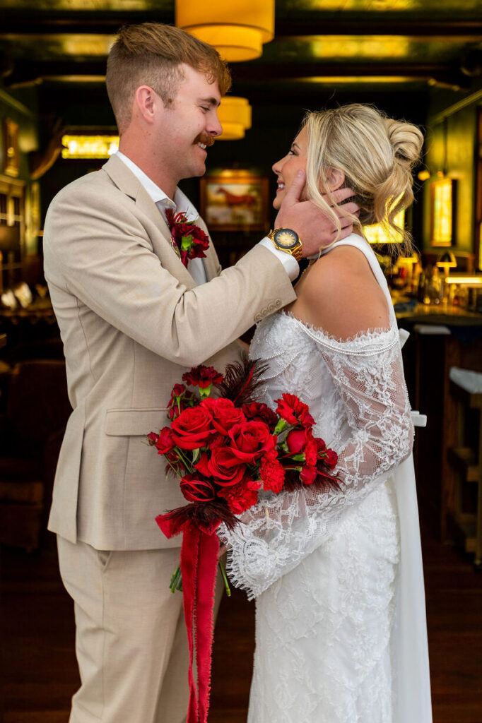 Jazz Chapel Wedding Venue couple leaning in for a kiss